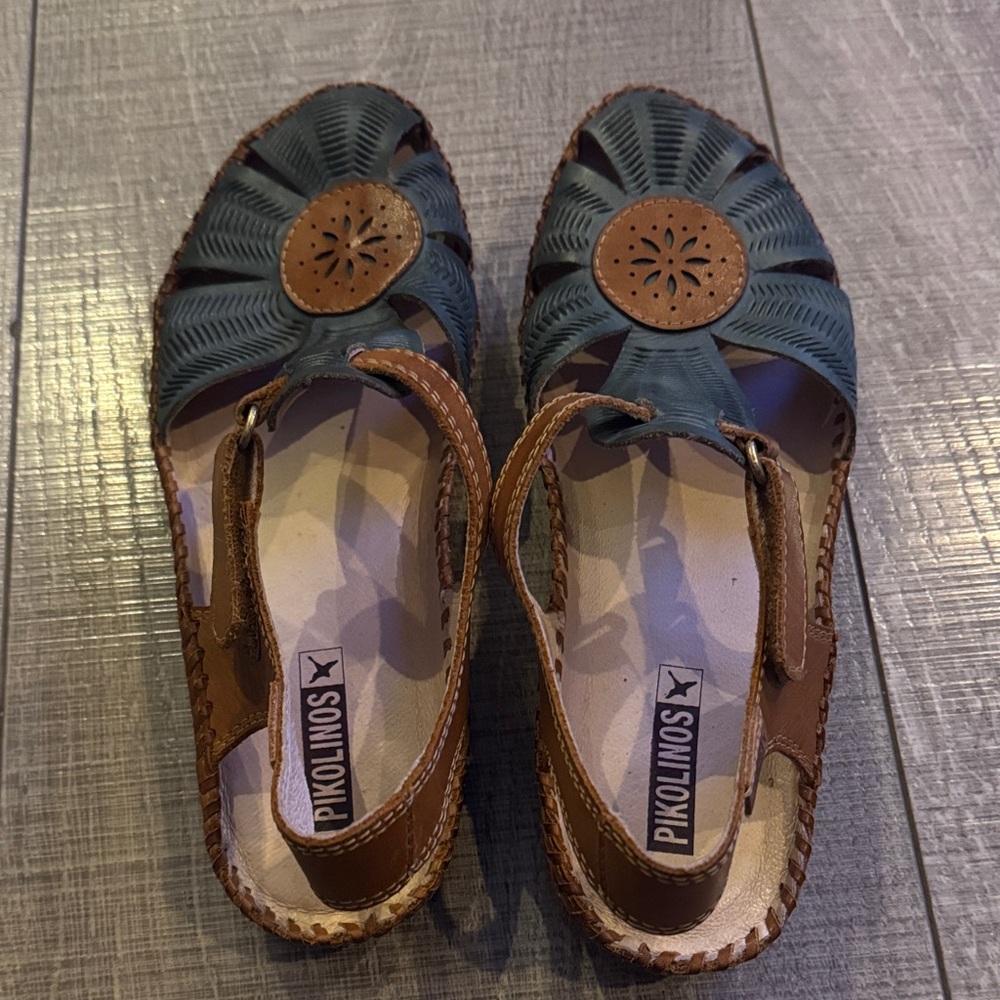 PIKOLINOS Women's Teal and Brown Sandals